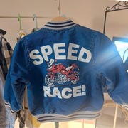 Kurtka katana jeansowa z futerkiem bomberka 92 z motorem niebieska ze ściąg