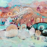 Obraz abstrakcyjny na płótnie Mgły o świcie, mix media 50x50 wellness