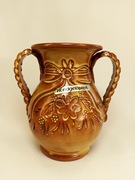 Wazon z uszami, ceramiczny, Ręcznie robiony. Motyw kwiatowy. 15,5cm. Stary.