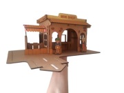 Drewniany Domek: sklep Sklepik + 2 Lalki +koszyk + owoce warzywa 