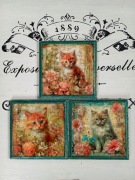 Ozdobne podstawki z kotkami vintage farmhouse shabby chic decoupage kot