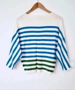 Bluzka sweter z rękawem 3/4 typu kimono w niebieskie paski orsay