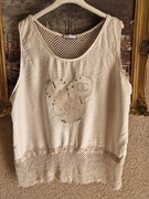 Cudny beżowy Top bluzka myszka miki cyrkonie siateczka