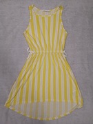 Biała żółta letnia sukienka w pasy paski H&M 134 - 140 jak nowa