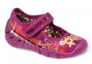 nowe BEFADO 22 kwiatki fiolet kratka baleriny kapcie wsuwane dziewczęce 