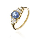 Złoty pierścionek z szafirem 1ct i brylantami