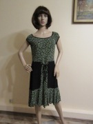 JOSEPH RIBKOFF czarna sukienka w zielone groszki vintage _ L