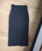 Czarna spódnica midi z guzikami vintage elastyczna dopasowana ołówkowa