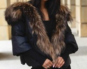 Kurtka puchowa Lis naturalny czarna lisy futro 