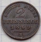 #2740 Niemcy Prusy 2 fenigi 1869 B Wrocław piękna!