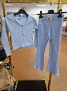 Nowy błękitny komplet prążek zestaw bluzka sweterek + dzwony r. 104/110