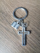 Srebrny brelok/zawieszka. Krzyż i biblia