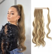 Warkocz doczepiany kucyk,Treska,długie,falowane włosy,60cm,jasny blond,ombr