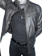 Skórzana kurtka biker czarna – naturalna skóra – slim fit – M