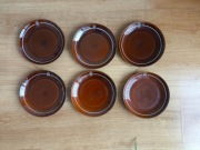 Talerze Deserowe PSS PRL Małe Brązowe z Paskiem 19 cm komplet 6 szt.