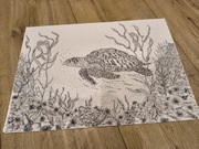 Rysunek ręcznie wykonany, żółw morski, sztuka współczesna 