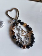 Brelok - agat brązowy, jaspis dalmatyński, stal szlachetna 