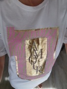 Bluzka t-shirt biały bawełna S nowa nadruk cyrkonie 