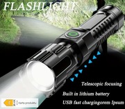 Bardzo silna latarka LED ładowana przez USB 1200 mAh
