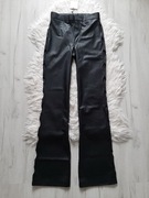 ZARA czarne skórzane spodnie z szeroką nogawką z wycięciami po bokach S