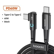 Kabel USB-C USB-C 60W Toocki 2m kątowy LED szybkie ładowanie