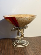 Ręcznie robiona patera szkło artystyczne na nodze 19 cm crackle