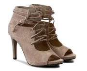 Śliczne szpilki sandały botki Carinii r.38 skóra zamsz sznurowane beż