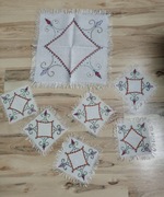 PRL komplet Serwetki lniane haft retro rękodzieło 