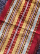 Bieżnik gruby vintage PRL obrus z frędzlami paski