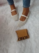 (40) ASOS Design/ Białe baleriny ażurowe z zapięciem z Londynu, NOWE 