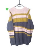 Sweter Tom Tailor XL 42 paski różowy szary żółty musztardowy