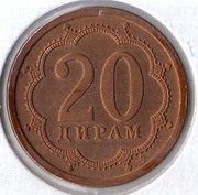 TADŻYKISTAN 20 diramów 2006, KM# 4.2, AU