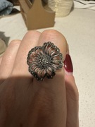 Przepiękny srebrny pierścionek artystyczny kwiat Pinterest 