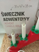 świąteczny ŚWIECZNIK CZERWONY DREWNIANY 7 LAMPEK W KSZTAŁCIE ŚWIEC LED