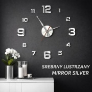 Zegar ścienny 40 cm srebrny lustrzany DIY nowoczesny cichy
