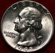 25 centów - SREBRO - Washington 1942 - Quarter Dollar - menniczy- rzadki