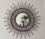 Lustro wiszące, okrągłe, bambusowe, słoneczko, styl Boho, średnica 76  cm