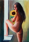 Obraz olejny na panelu malarskim. AKT. Erotyczna dziewczyna. 30x21 cm