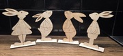 Wielkanoc 4 zające wielkanocne, rodzinka zajęcy, ozdoba, drewno sklejka