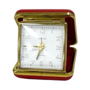 Vintage budzik podróżny EUROPA lata 60.mechaniczny 4 Jewels retro design