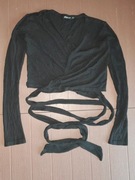 54 Czarna prążkowana bluzka na długi rękaw top wiązany w pasie rozmiar M