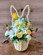 Flower box stoik zajączek Wielkanocny marchewki kwiaty żółty biały