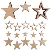 Drewniane Ozdoby Świąteczne choinkowe bombki Gwiazdki 15 szt.+ zawieszki