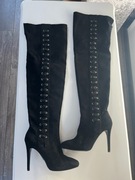 Kozaki szpilki za kolano Simple r 39 wiązane zamszowe muszkieterki