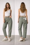 Jeansy damskie MOM FIT khaki zielone wysoki stan XXL + pasek modne