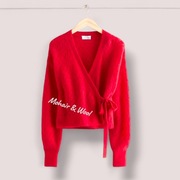 & Other Stories kardigan sweter mohair wool czerwony wiązany.