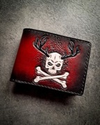 Portfel skórzany handmade - Czaszka z rogami i kości