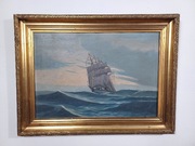 Stary obraz na płótnie statek marynistyka 