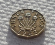 Wielka Brytania Anglia Król Jerzy VI 3 pensy threepence 1952 KM# 873