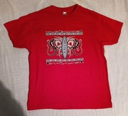 Czerwony t-shirt nadruk jaszczurki etno M